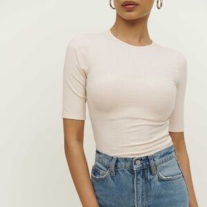 Reformation Cream Ribbed Short Sleeve Top